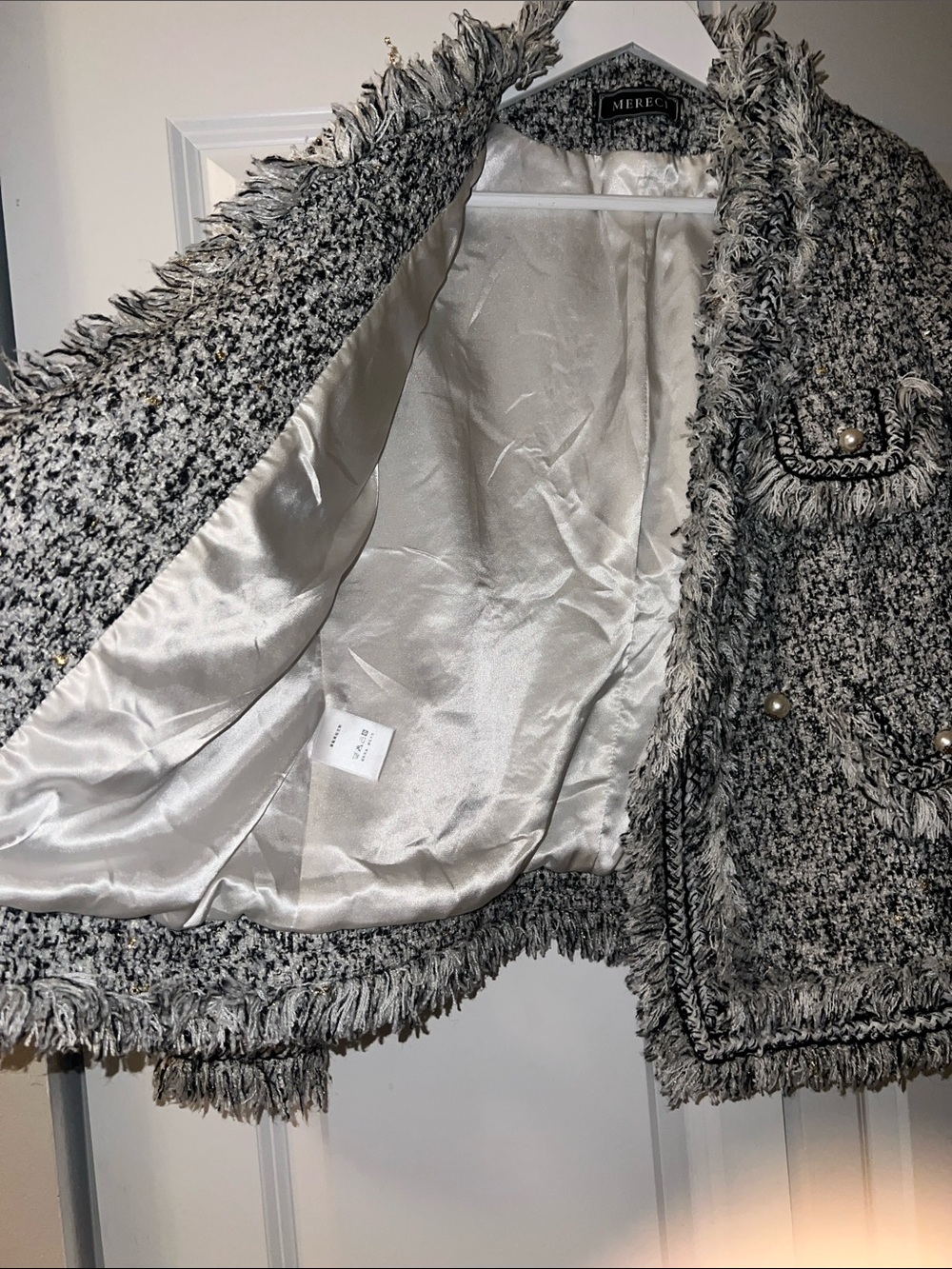 Black & White Bouclé Fringe Tweed Blazer - Picture 7 of 9
